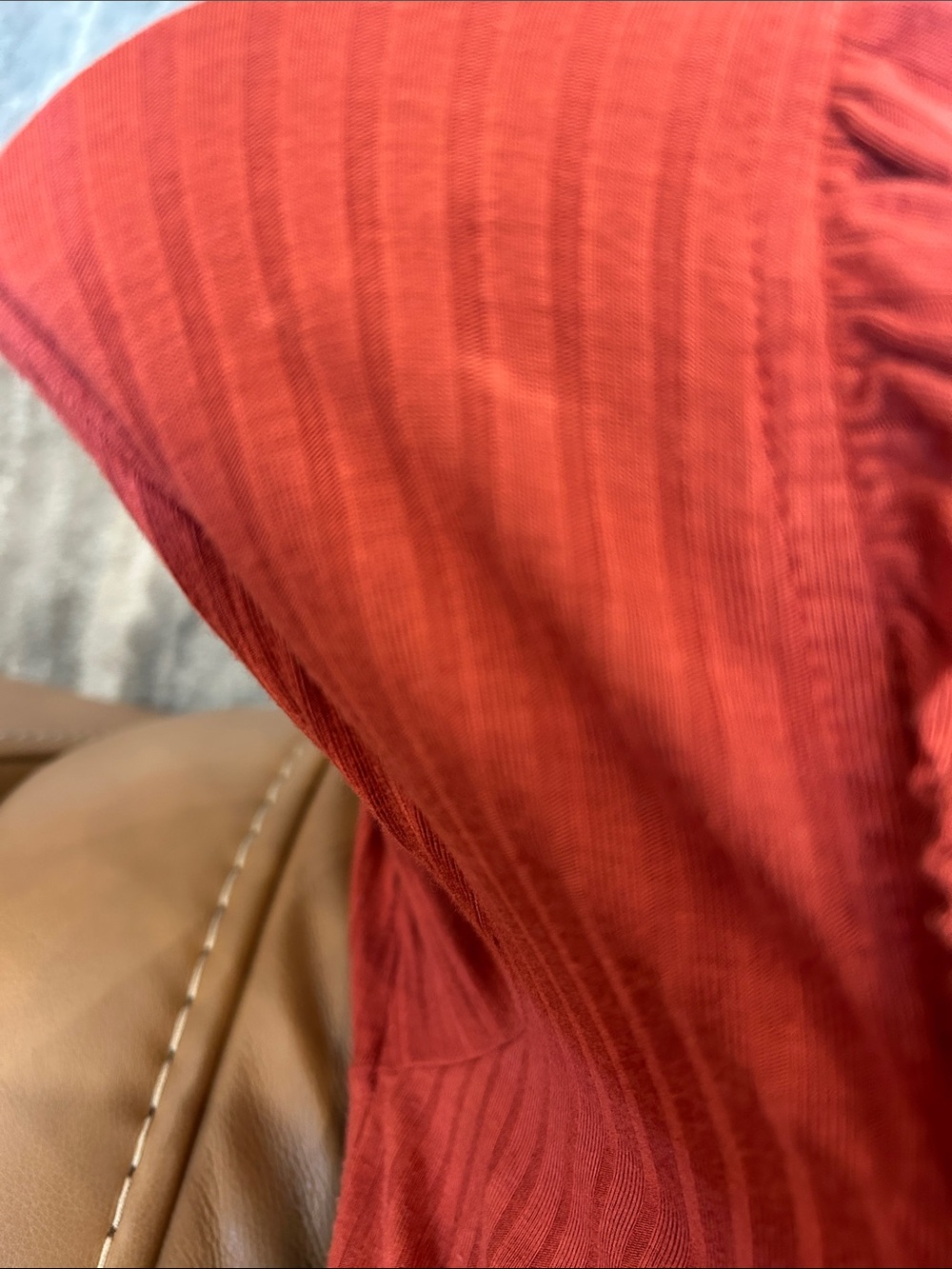 Alya Rust Red Ribbed Long-Sleeve Top with Ruffle Neck - Picture 10 of 10
